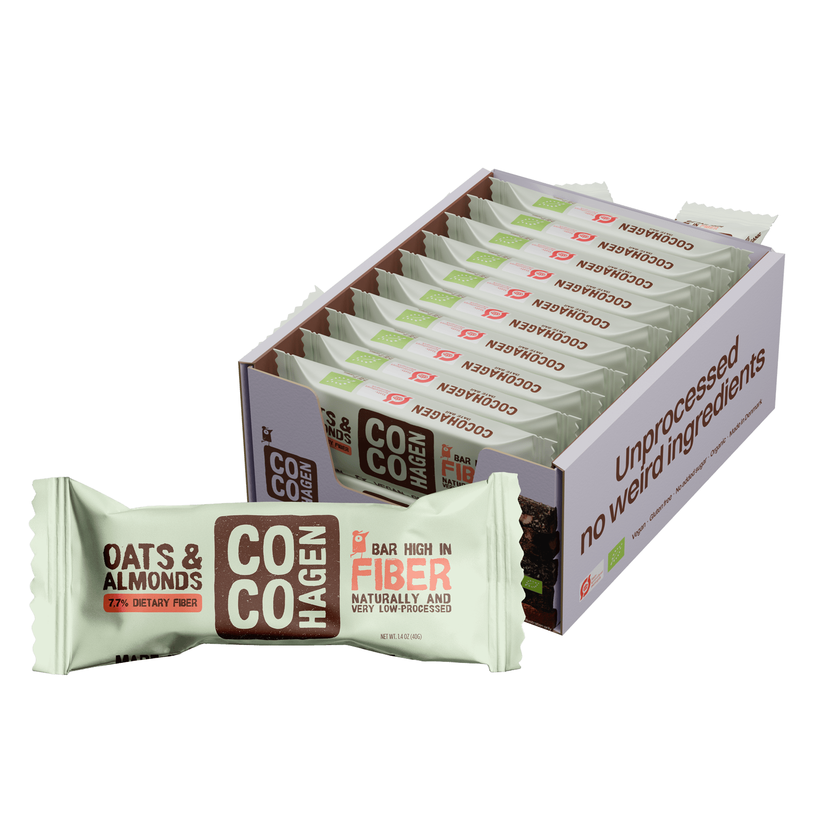 Cocohagen Date Bar 40 gram : Fiber Oats & Almonds x 20 pcs - Organic